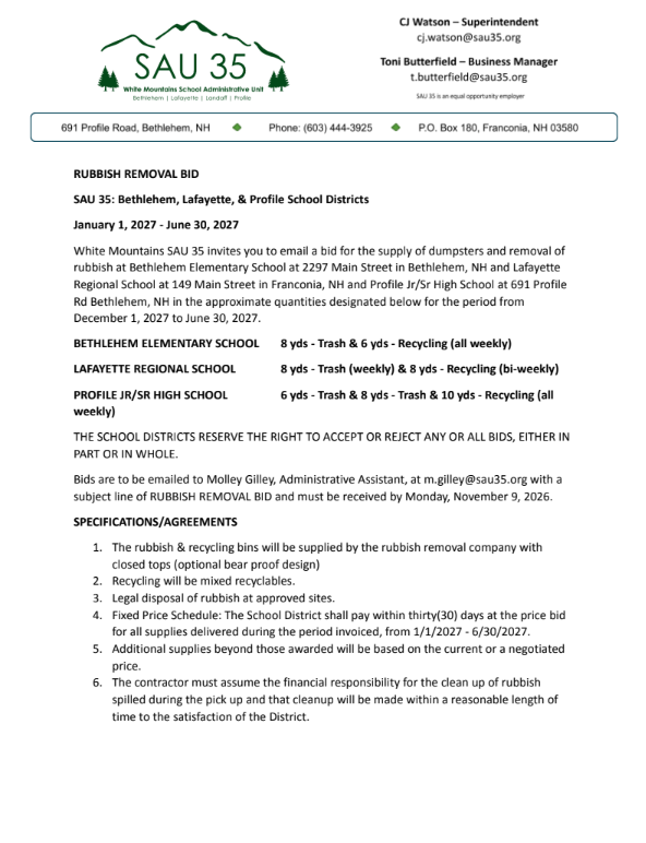 Rubbish Removal Bid (BES, LAF, PRO)